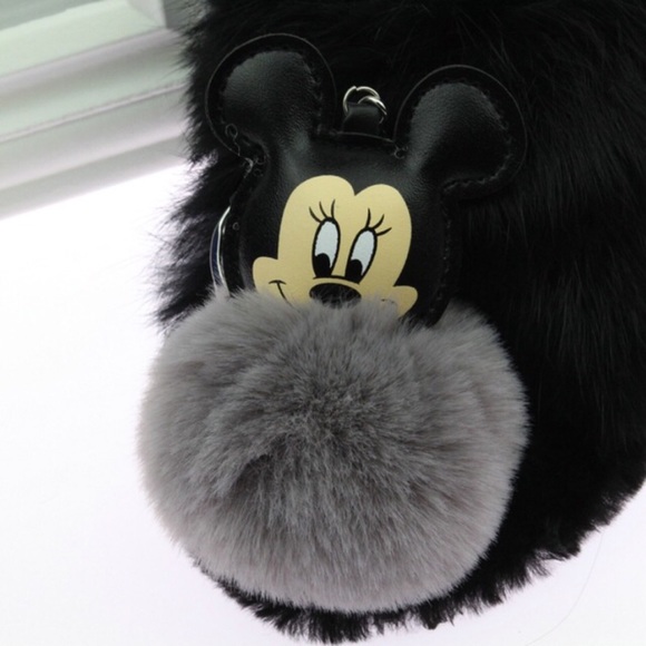 Mickey Mouse w/ Grey Pom Pom on a Silver Keychain - Picture 2 of 7